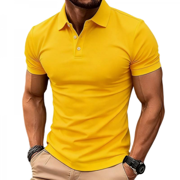 Men's Bold Yellow Slim-Fit Polo Shirt - Cheerful Casual Top
