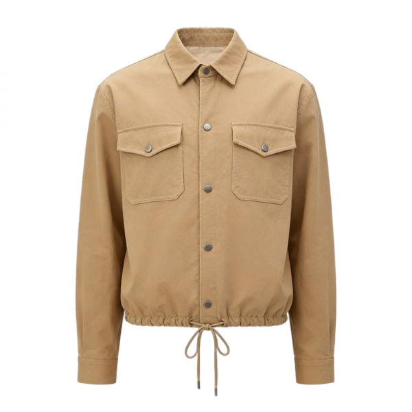 Khaki Drawstring Waist Utility Shirt - Adjustable Fit Outerwear