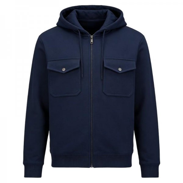 Navy Blue Zip-up Hooded Utility Sweatshirt - Minimalist Casual Jacket