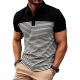 Men's Black-White Striped Color-Block Polo Shirt - Modern Casual Top