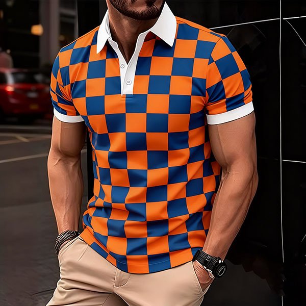 Summer Fashion Men’s New Polo Shirt, Button-Down Collar Casual Printed Top